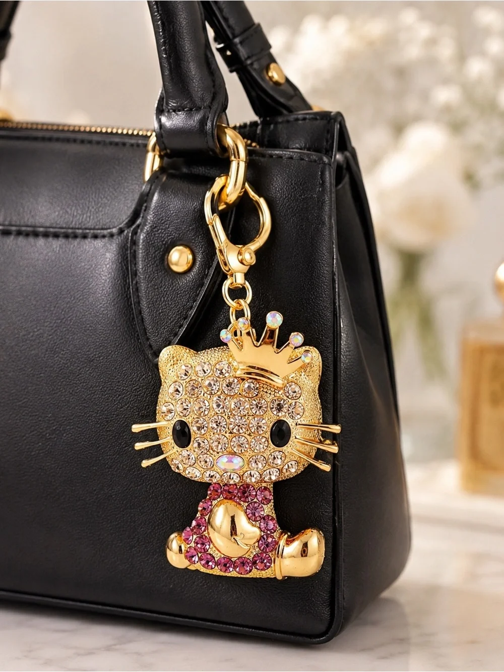 Hello Kitty Tiara Crystal Gold Keychain Bag Charm